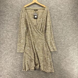 New Reborn Dress Women XL Beige Shift Short V-Neck Long Sleeve Casual Pullover